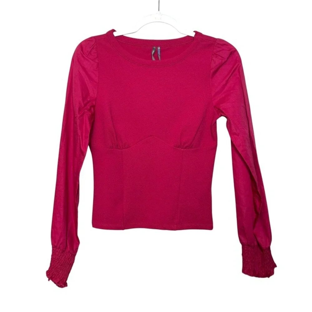 Anthropologie Long Sleeve‎ Fitted Top Blouse Wine/Bord XXS Cotton Blend NWT